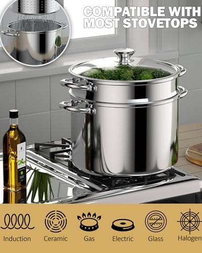 Cook N Home 4-Piece 8 Quart Multipots, Stainless Steel Pasta Cooker Steamer - Thumbnail 4