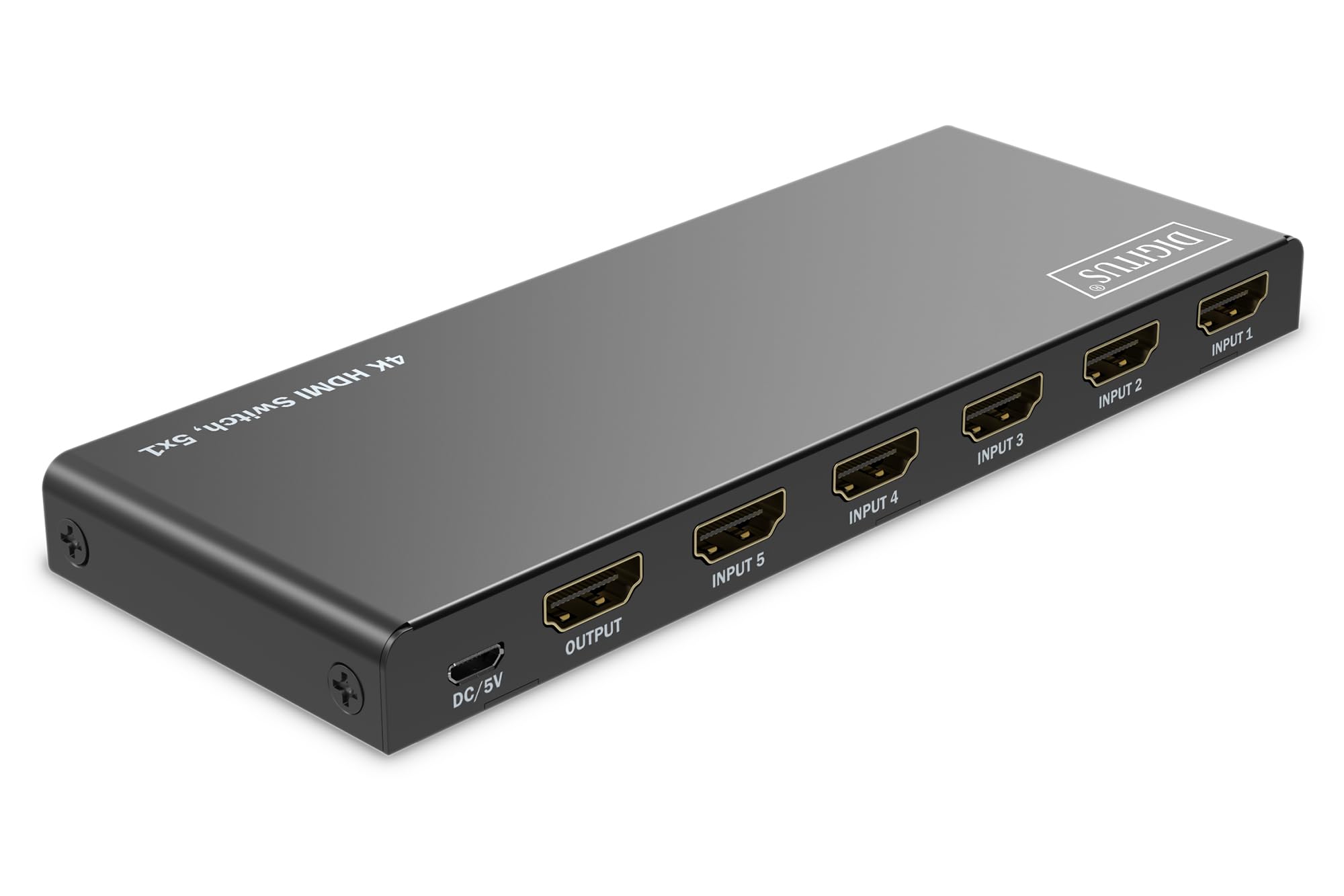DIGITUS Conmutador HDMI 5x1 – 5 entradas, 1 Salida – UHD 4K/60 Hz – | HDMI 2.0, HDCP 2.2 – HDR, CEC, Deep Color, DTS, Dolby Digital, LPCM – Para televisores, monitores, consolas de videojuegos