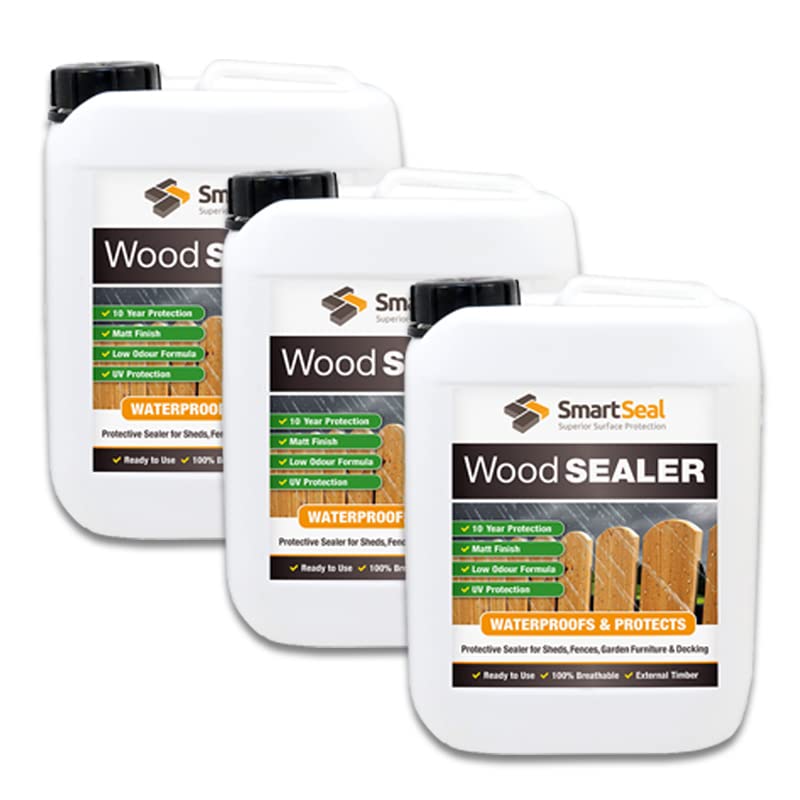 SmartSeal Wood Sealer - 3 x 5L - Clear Protective Wood Sealer for Exterior Use. Rain Repellent Invisible Waterproof Sealant for Wooden Fences, Decking, Sheds & Garden Furniture — image 1