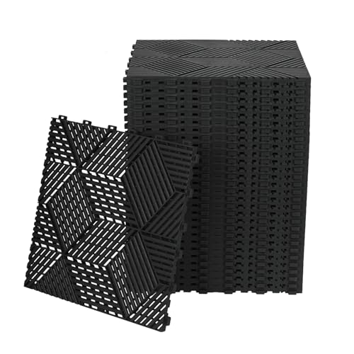 jxgzyy 30 Stück Garagenboden Fliesen, 40x40 cm Klicksystem Ineinandergreifende Garagenboden, 10,000 kg Belastbarkeit Garagen Drainagematte für Garagen, Keller, Schwimmbäder, Schwarz