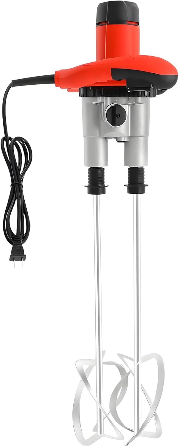 Professional 2800W Electric Cement Mixer - Double Paddle Design, 6 Adjustable Speeds, Portable Heavy-Duty Grout & Paint Mixer for Construction and Renovation