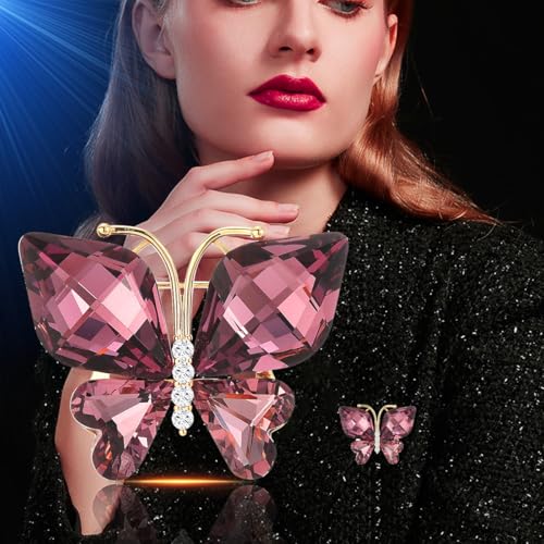 Image of Rhinestone Butterfly Brooch Pin for Women Clear Crystal Insect Colorful Birthstone Cartoon Brooches Lapel Pins Dress Accessories Elegant Christmas Theme Party Animal Jewelry