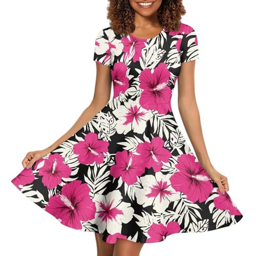 Image of Biyejit Women's Summer Casual Short Sleeve T-Shirt Swing Dress Crew Neck Plus Size S-4XL