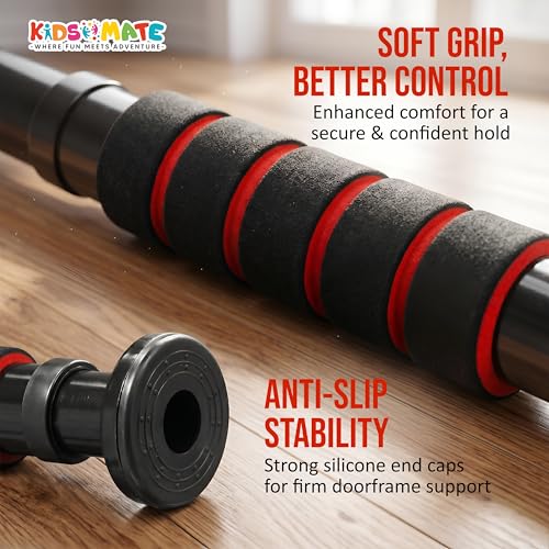 Image of Kidsmate Hanging Rod and Pull Up Bar for Kids | Exercise Rod for Kids & Adults | 100 Kg Capacity | Stretching Bar for Growth, Posture & Exercise | No Drill Installation with Safety Lock - Black