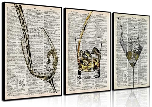 3Pcs Bar Cart Wall Art Vintage Funky Champagne Glasses Posters ...