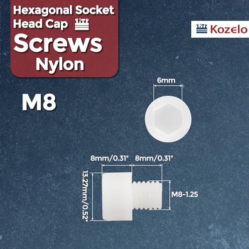 Image of 100pcs Socket Head Cap Screws - [M8-1.25 x 8mm] Nylon Hexagon Socket Head Cap Screw Plastic Allen Bolts for Device Fixing Mould Manufacturing Use, White