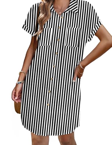 Image of Zeagoo Summer Dresses for Women 2026 Cotton Button Down Short Sleeve Tshirt Dresses Casual Mini Beach Dress