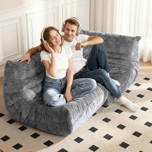 Image of Bean Bag Chair, Memory Foam Bean Bag Chairs for Adults, Fireside Corner Chair Lazy Floor Corner Sofa for Living Room, Bedroom, Dorm, Office(Dark Grey)