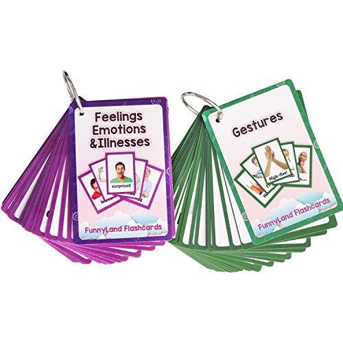 Zwttey Feelings/Emotions/Illness,Gestures 2 Sets of English Flash Cards Kids Pocket Card Learning Baby Toys for Children