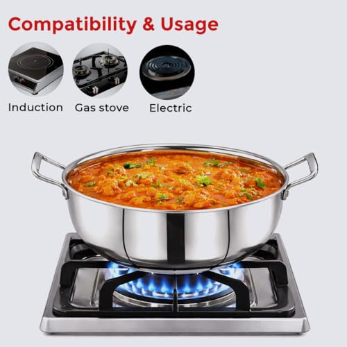 Image of AVIAS INOX Triply Bottom Stainless Steel Kadai 22cm, Easy Grip Handle
