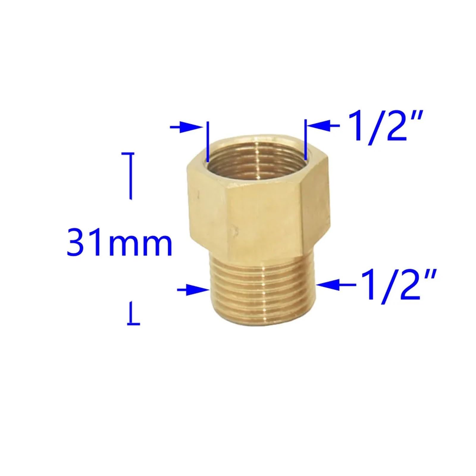 Connettore filettato in ottone maschio a 1,3 cm femmina da 1,9 cm 2,5/3/3,8/2" connettore di prolunga per tubi in rame (1I2 x 1I2)