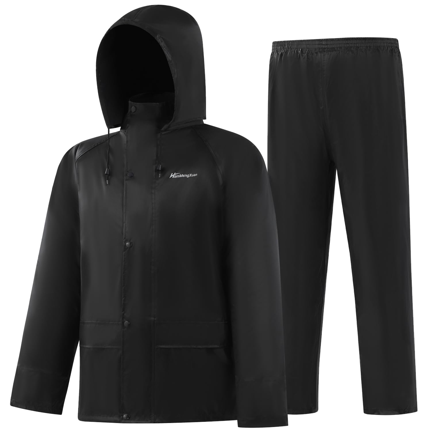 Quanyong Men's Carbon Black Waterproof Rainsuit For - Windproof Hooded Jacket And Trousers Set For Hiking, Fishing, Camping, Cycling And Commuting (, L)