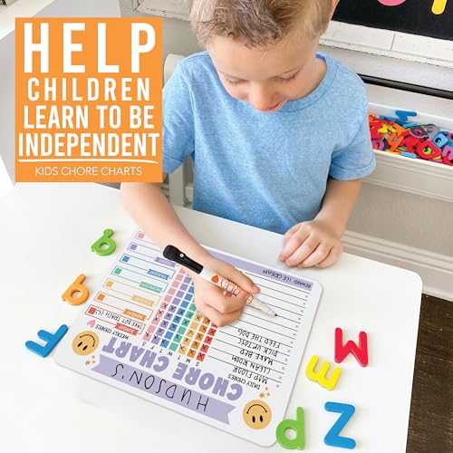 Image of Hadley Designs Magnetic Chore Chart for Kids Multiple Kids - Dry Erase Family Chore Chart for Fridge, Weekly Chores Checklist Kid, Behavior Charts for Home, Classroom Retro Chores Board in School
