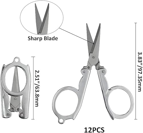 Miniatura 9 de Juego de 8 tijeras plegables pequeñas, tijeras de viaje portátiles, cortador de acero inoxidable, mini tijeras para oficina en casa y viaje