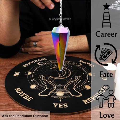Image of Certified Titanium Aura Quartz Pendulum Dowsing Tool - Natural Crystal Pendulum for Spiritual Guidance - Premium Dowser Pendulum for Accurate Divination and Energy Healing - Perfect for Energy Healing and Chakra Balancing - Handcrafted with Precision and Elegance