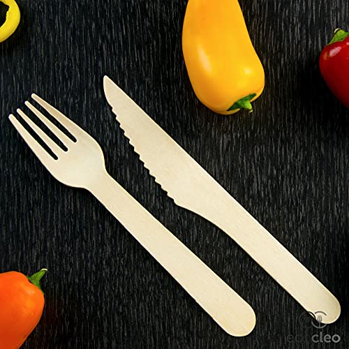 ECOCLEO® Eco Einweg Besteck | 200 Stück Set | Lebensmittelecht aus Birkenholz | 100 Gabeln & 100 Messer | Holzbesteck… - Image 7