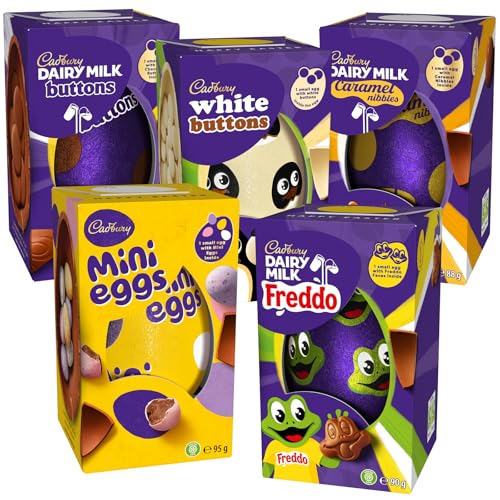 Cadbury Chocolate Easter Egg Variety (Bundle of 5) - Great for Easter Gifting Easter Egg Hunts Family Celebrations. Mini Eggs Caramel White Chocolate Dairy Milk Buttons and Freddo Faces