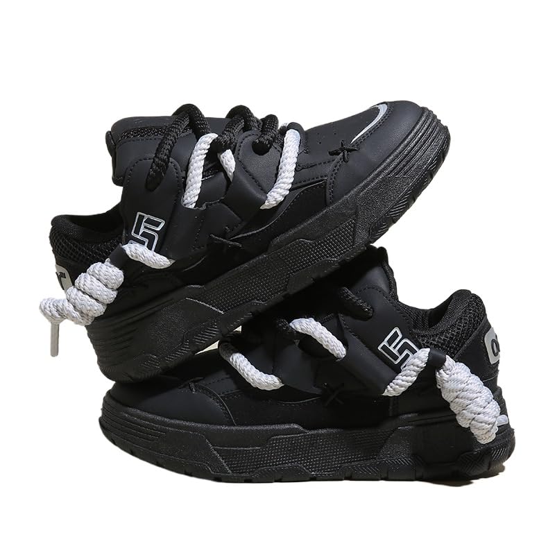 Best Sneakers for Cankles: Supportive & Stylish Picks 12 Low-Top Women's Cute Chunky Lace-Up Sneakers - Thick Sole Casual Athletic Shoes, All-Season Design (Black,7)