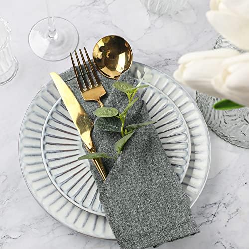 WELTRXE Cloth Napkins Set of 12, 45 x 45cm Washable Faux Linen Napkin Cloth, Reusable Durable Dinner Napkins for Wedding Banquet Party Events Christmas Hotel Restaurant Family Home Table, Grey