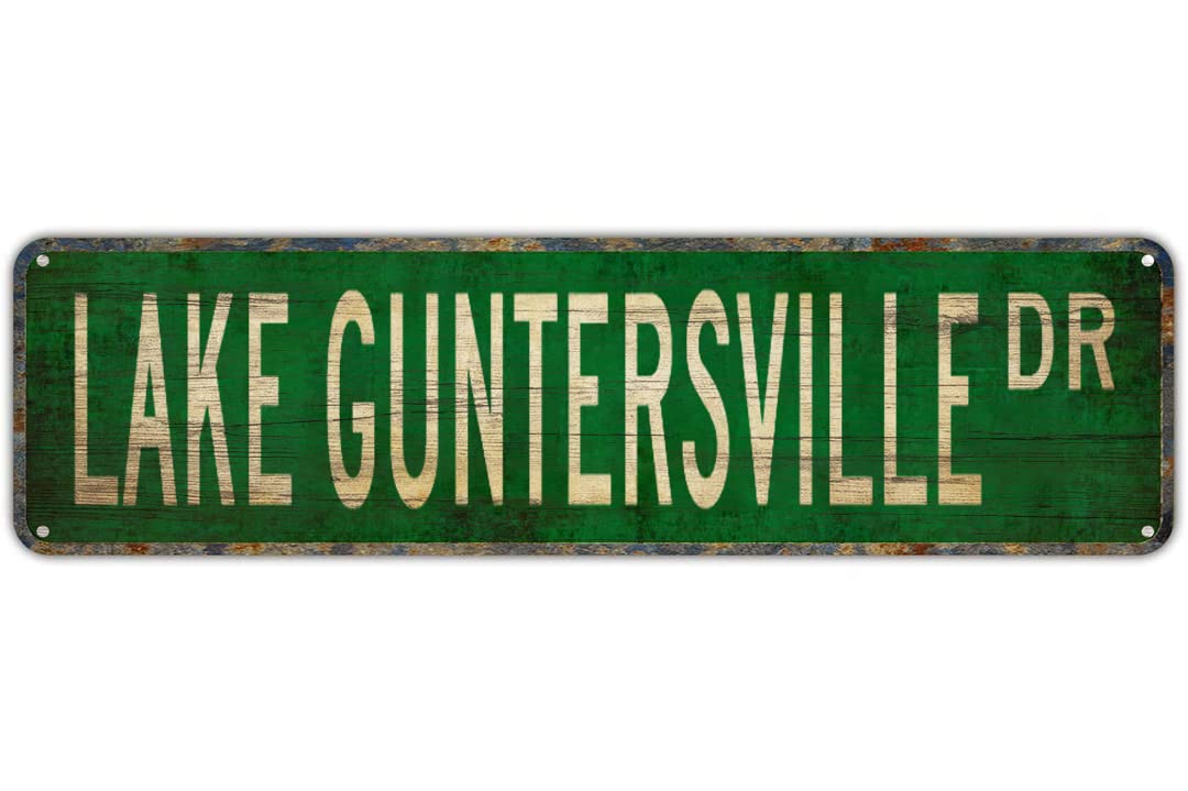 LAKE GUNTERSVILLE DR Vintage Tin Signs Art Plaque Aluminum for Bedroom Kitchen Garden Wall Bar Club Coffee Hanging Home Decor 4x16 Inch