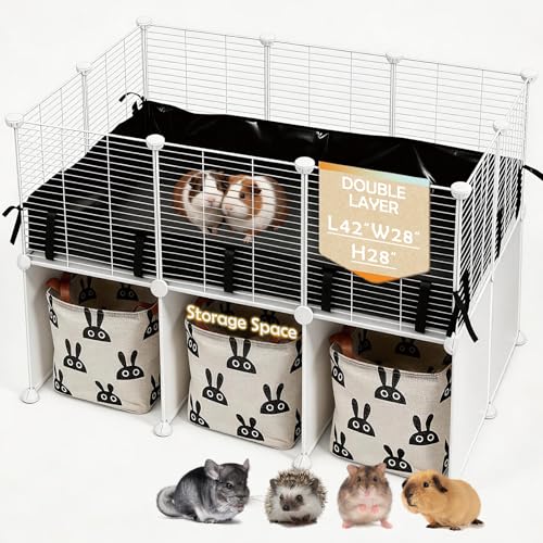 MEEXPAWS Guinea Pig Cages Small Animal Playpen with Waterproof PVC Liner & Storage Space C&C Cage for Guinea Pigs Hedgehog Hamsters Ferrets Indoor Enclosure Wire Yard Playpen