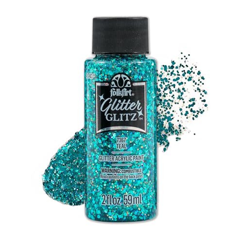 Image of FolkArt Glitter Glitz Acrylic Craft Paint, Teal, 2 fl oz