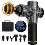 Pistola de Masaje Muscular Eléctrica con 30 Velocidades, 6 Cabezales de Masaje, Pantalla LCD Táctil, Pistola de Masaje (Negro Carbón)