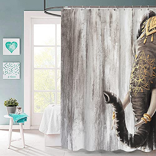 Lukuy Elephant Shower Curtain Fabric African Wild Animal Oil Painting Bath Curtain Vintage Indian Ethnic Bathroom Decor Set With Hooks 72X72Inch #TOP3