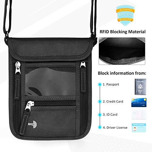 Walnew Neck Wallet Travel Neck Pouch Passport Holder With Rfid Blocking For Women & Men – Hidden Security Organizer Bag To Hold Cell Phone, Credit Cards, Cash And Travel Document #TOP2