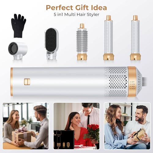 Image of Blow Dryer Brush 5 in 1, Negative Ion Hair Dryer Brush Set Upgrade Hot Air Brush Air Styler Curling Wrap Air Curler, Curling Iron Hair Styling Tools As A Gift for Straight /Curl /Drying /Smoothing