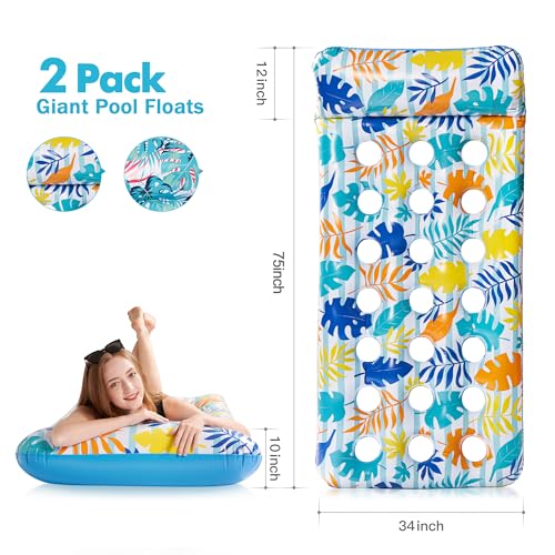 2 Pack Inflatable Pool Float Mat, Giant Pool Floats Adult Size with Headrest, Lake Float Raft Water Lounger, Multi-Purpose Swimming Pool Floats for Pool Party, Summertime Beach, Outdoor - Image 3