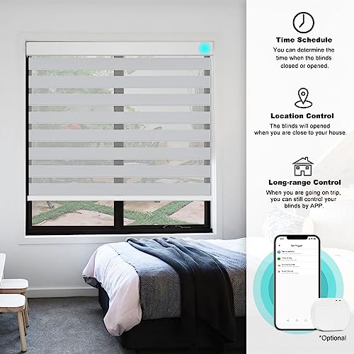 Image of Changshade Smart Zebra Blinds Motorized Shades Remote Control for Indoor Windows, Custom Size Electric Solar Panel Power Automatic Compatible with Alexa, Google Home, Apple Homekit, Blackout, Grey