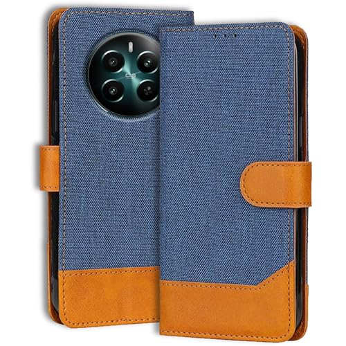 Image of Accesorios Realme 12 Plus 5G Flip Back Cover Case | Denim Fabric | Eco-Friendly Leather | Magnetic Closure | Shockproof Stylish Mobile Flip Cover for Realme 12 Plus 5G (Blue)
