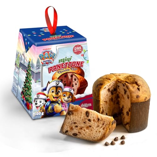 dekora - Panettone con pepitas de chocolate 100 g | Receta italiana tradicional | Con recortable de la Patrulla Canina | Ideal para niños, desayuno o merienda