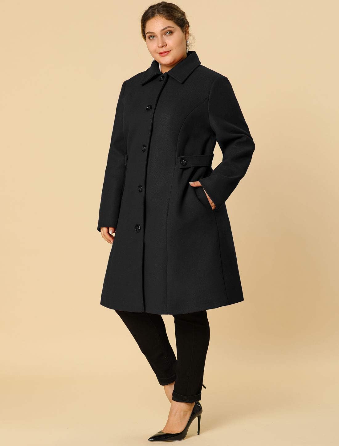 Agnes Orinda Women's Plus Size Single Breasted Belted Winter Long Coat