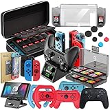 Accessories Bundle for Nintendo Switch, OIVO Kit with Carry Case & Screen Protector, Charger Dock, Playstand, Switch Game Case, Joystick Cap, Dockable Case Cover, Joy-Con Grips & Steering Wheels