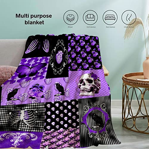 Taco Blanket Retro Collage Rose Skull Purple Butterfly Skeleton Gothic Blanket Gifts For Girls Boys,Aesthetic Room Decor Mandala Plush Hippie Flannel Fleece Trippy Throw Blankets For Kids Sheet Lap Chair 50X40In thumb #6