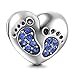 Breloque en forme de pied de bébé en argent sterling 925 avec cœur et pierre de naissance pour bracelet à breloques Pandora (Bleu)