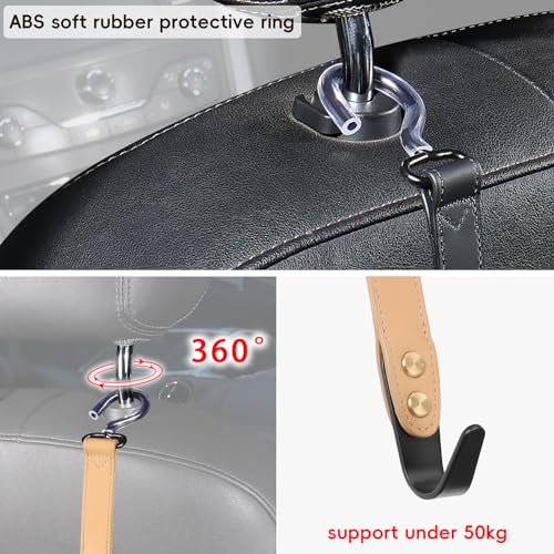 Image of 2-Pack Car Hook Holder - Leather Headrest Hooks for Purses & Bags, SUS304 (Light Brown)