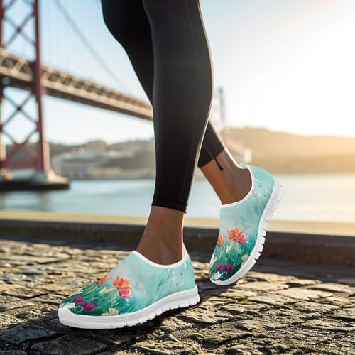 Image of Hummingbird Floral Print Lightweight Walking Shoes for Women Mesh Casual Sneakers Size 5-10.5