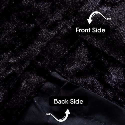 CHARKHAH Crushed Velvet Curtains for Bedroom Living Room Kitchens Ultra Soft and Graceful Fabric Pair of Fully Lined Prepared Blackout Curtain with Eyelet Ring Top (Black, 46" Wide x 54" Drop)