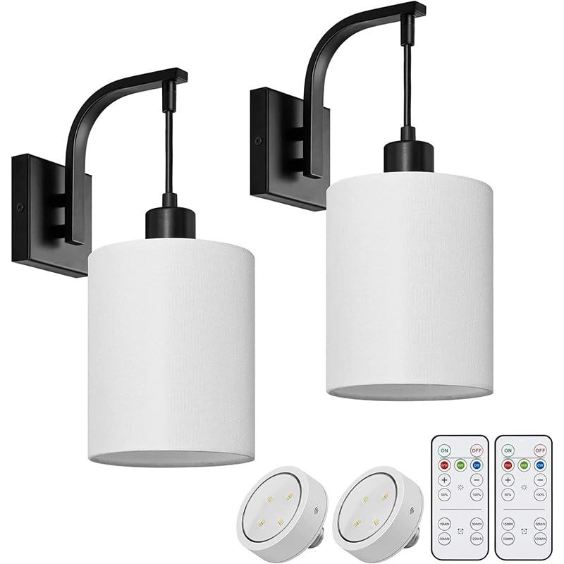 Lampada da Parete con Paralume in Lino, Illuminazione di Emergenza a Semi-Incasso, Lampadina a Batteria Ricaricabile E26, Telecomando e Timer, Ideale per Soggiorno, Studio e uffici