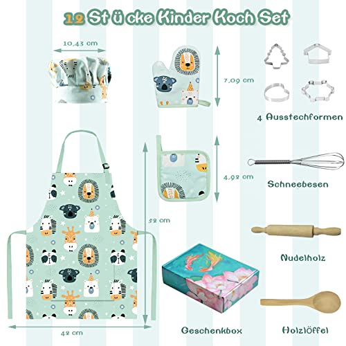 AUBEY 12 Stück Koch-und Backset für Kinder, Backset Kinder und Kinderschürze für 2~6 Jahren, Kinderkochset Chef… – Bild 3