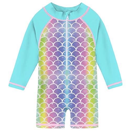 uideazone Baby Girls Rashguard Swimsuit Mermaid Long Sleeve One-Piece Swimwear Beach Sunsuit UPF50+ Sun Protection 12-18 Months