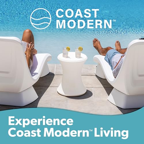 Image of Coast Modern Outdoor Side Table - Lounger Table for Inside Pool or on Patio - All-Weather Furniture for Sun Shelf Up to 15 inch - White