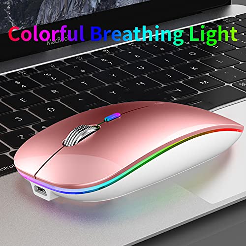 Image of Uiosmuph LED Wireless Mouse, G12 Slim Rechargeable Silent 2.4G Portable Optical Wireless Computer Mice with USB Receiver and Type C Adapter (Rose Gold)