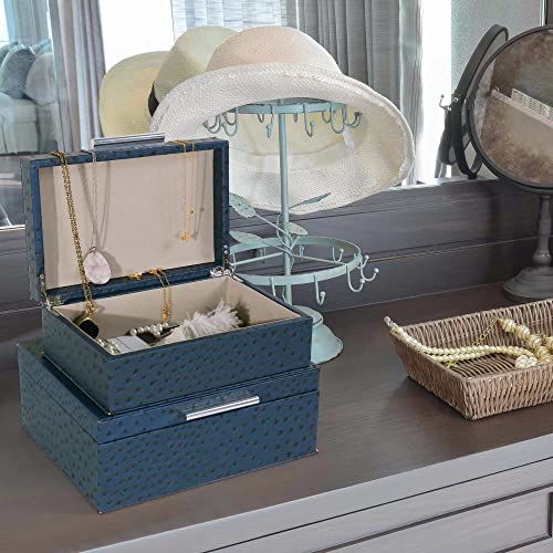 Sophinique Faux Ostrich Leather Decorative Boxes (2Pcs), Storage Hinged Boxes, Jewelry Organizer, Accessory Organizer, Nested Decorative Boxes #TOP4
