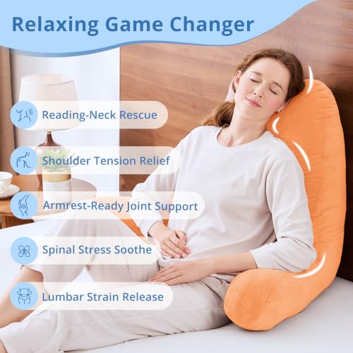Image of Sasttie Reading Pillow for Bed, Back Pillow for Sitting Up, Orange