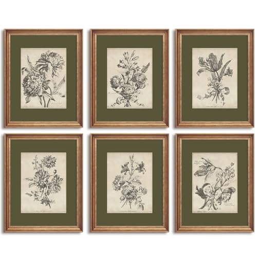 Vintage Floral Wall Art Sketch Flower Prints Antique Botanical Canvas Wall Art Decor Vintage Etchings Floral Poster Green Botanical Painting Sage Green Artwork for Bedroom 8x10x6 Inch Unframed