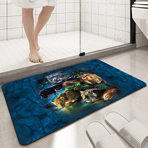Ohtmtho 17 Inchx24 Inch Bathroom Rugs Non Slip Washable Bath Mat Small Door Floor Mat Printed With Jungle Animals Tiger Lion Leopard thumb #2